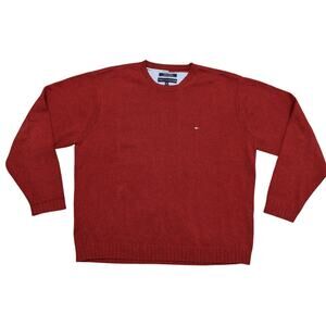 Tommy Hilfiger Red Pullover Sweater 2XL Cotton Knit Crew Neck Long Sleeve